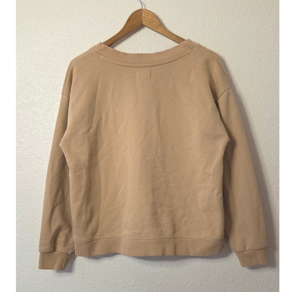 PACT Organic Cotton V Neck Sweatshirt Beige Relaxed Minimalist Pullover‎ Large - Picture 6 of 6